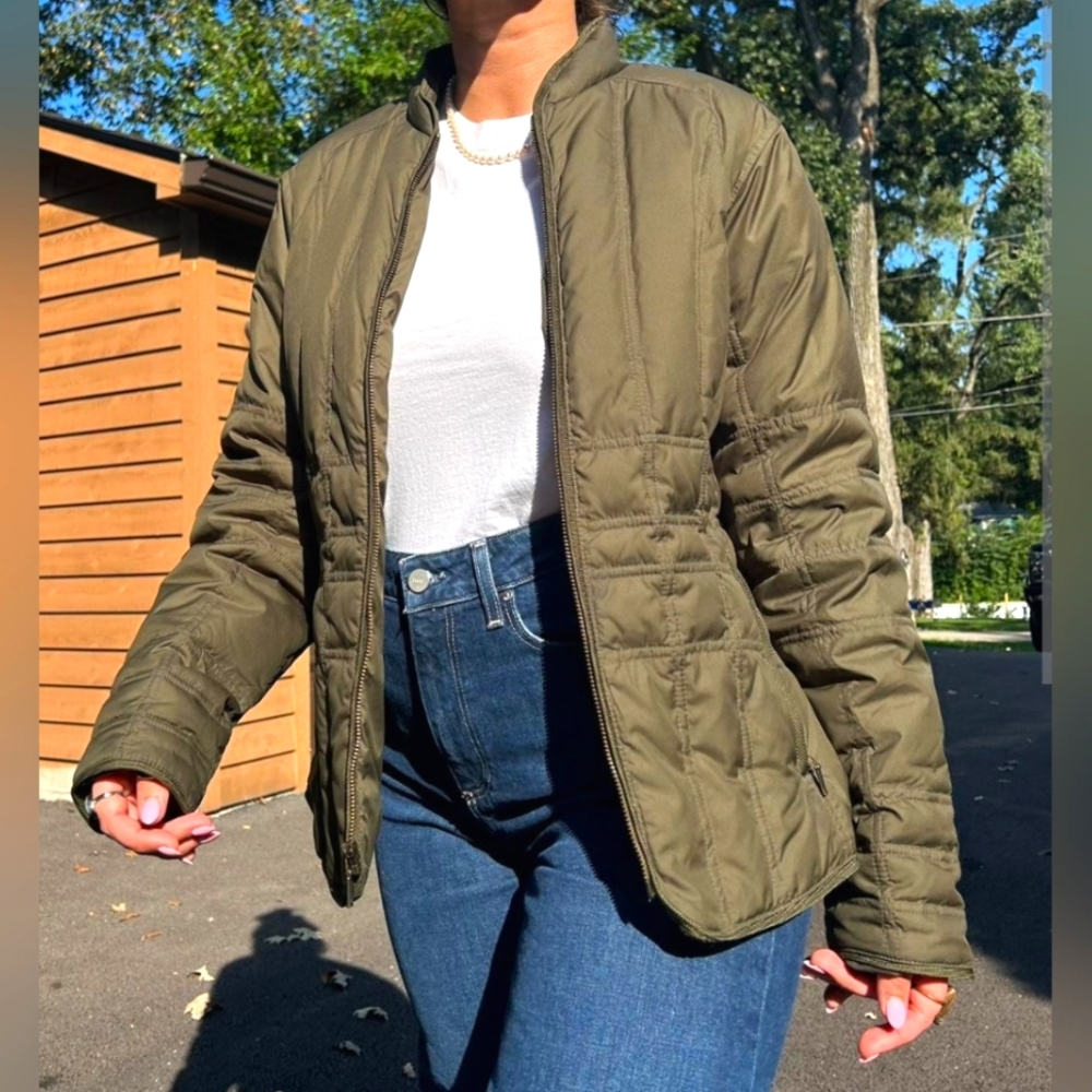 Eddie Bauer Womens Quilted Goose Down Jacket Green SZ small